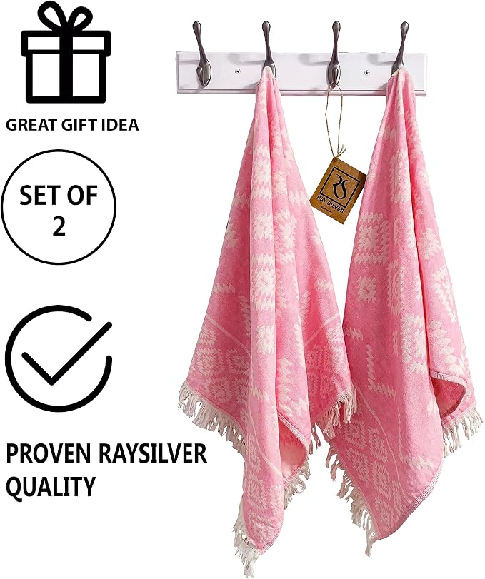 RAY SILVER Aztec Turkish Hand Towels Set of 2 100% Cotton Peshtemal Soft Feel - Image 9