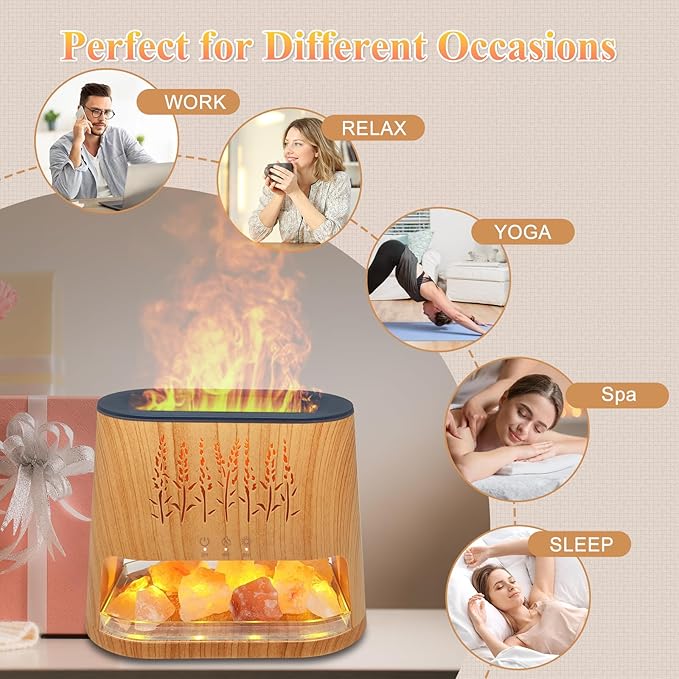 Fireplace Flame Diffuser & Himalayan Salt Lamp, 8 Colors Aromatherapy Diffuser - Image 7