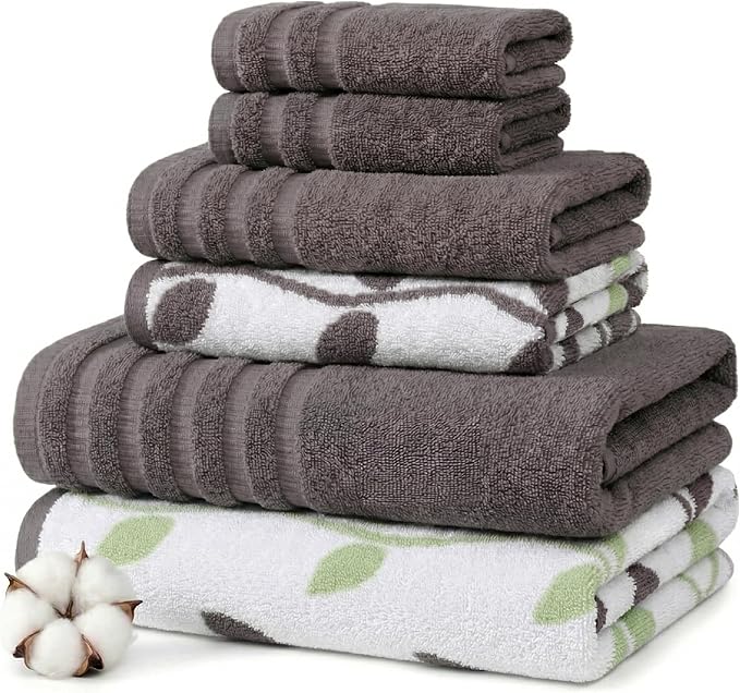 Modern Threads Natural Vine 6-Piece 100% Cotton Towel Set – Yarn Dyed Jacquard by ModernThreads