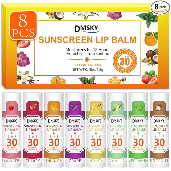 DMSKY SPF 30 Lip Balm 8 Pack, Broad Spectrum Sunblock by DMSKY