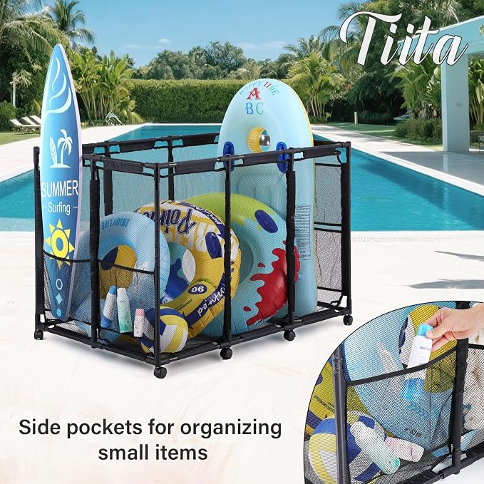 Tiita Pool Storage Bin, Rolling Pool Toy Storage Organizer, Parts & - Image 7