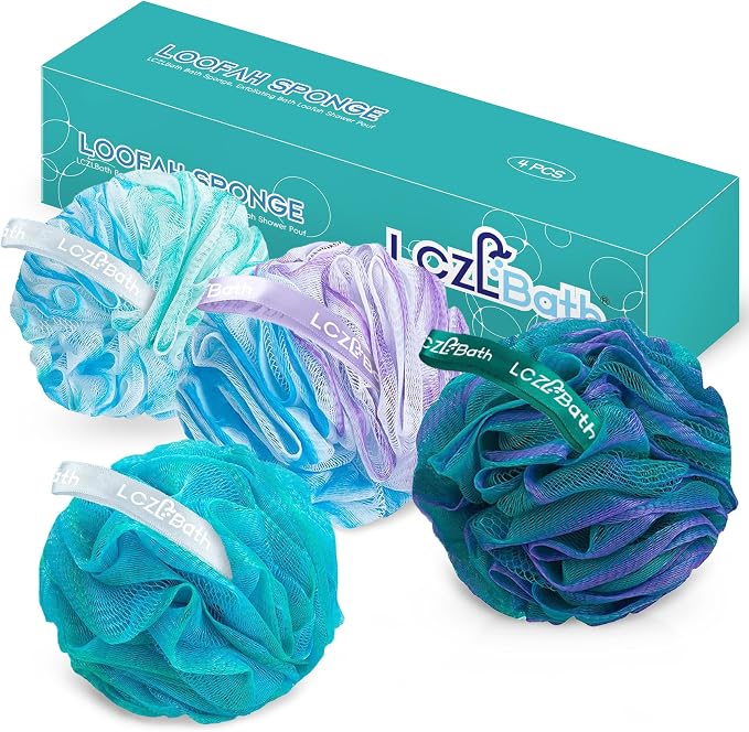 Shower Loofah 4PCS Soft Bath Body Sponge 60g Loofa Set Thick Wash Puffs by LCZLBathOfficial