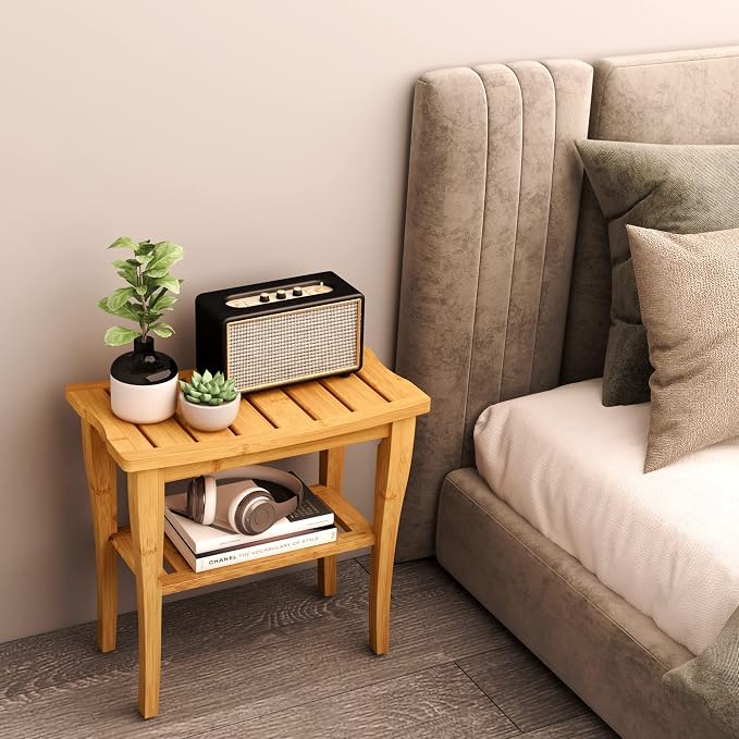 Greenual Bamboo Shower Bench 2-Tier Spa Shower Stool - Image 7