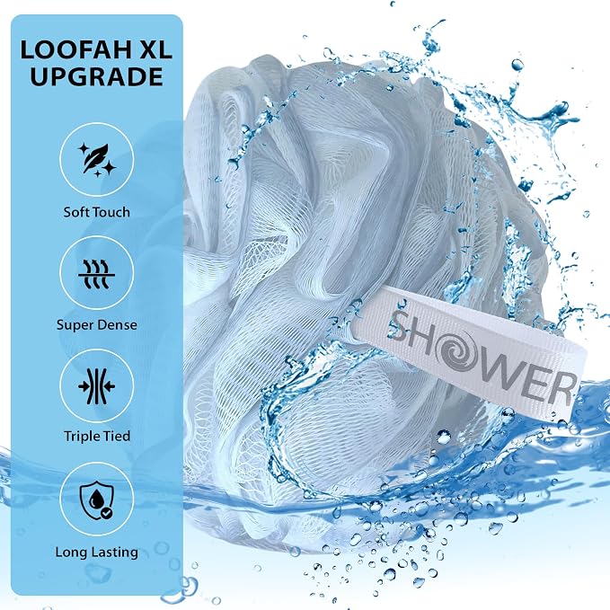 SHOWER BOUQUET Loofah-Bath-Sponge XL Soft-Pastel-Colors 4-Pack // Extra-Large - Image 3