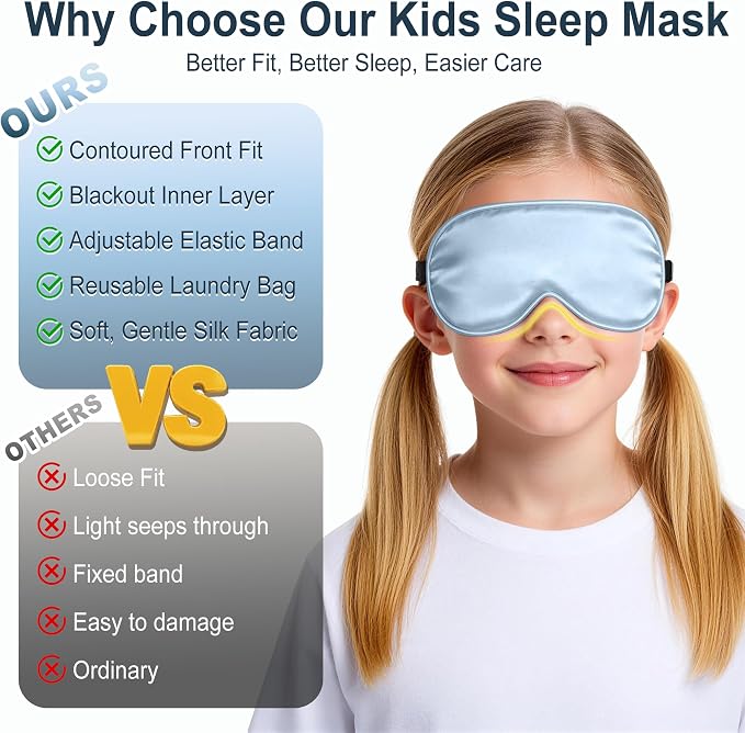 Kids Sleep Mask, Kids Eye Mask for Boys Girls, Kid Silk Eye Masks - Image 4