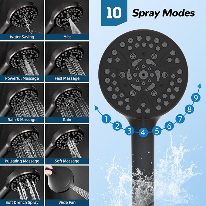Hibbent cUPC Certified All Metal 10"Rainfall Showerhead Combo, High Pressure - Image 2
