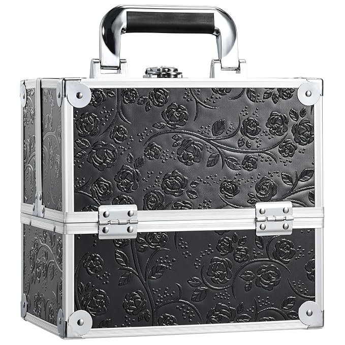 FRENESSA Makeup Train Case Cosmetic Box Portable Makeup Case Organizer 4 Trays by Frenessa