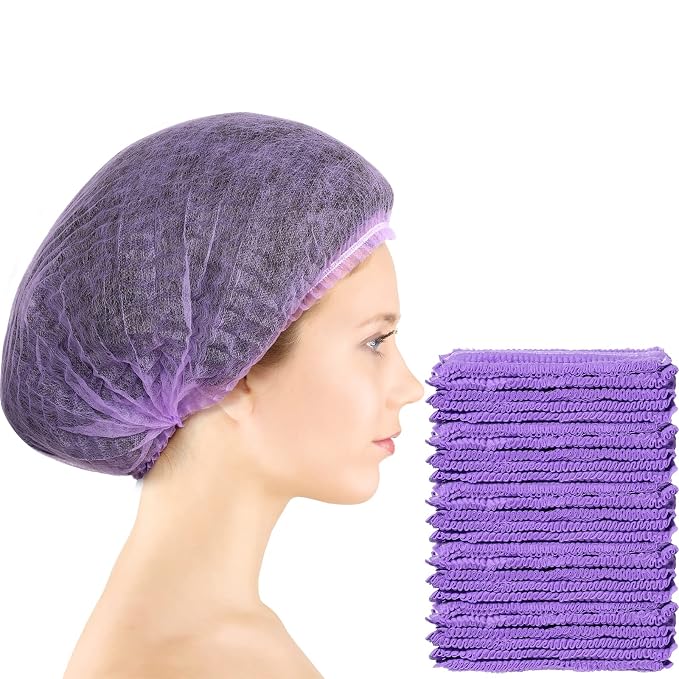 100 Pcs Disposable Nonwoven Bouffant Caps 21 Inch Hair Net Elastic Cap Hair by Geyoga