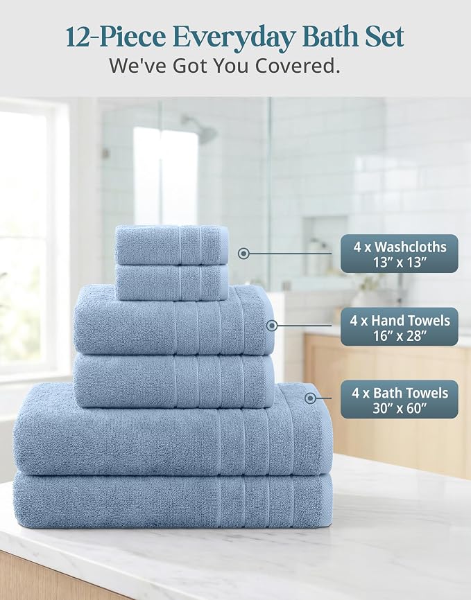 Casa Platino Premium Cotton Bath Towel 12 Piece Set - Image 3