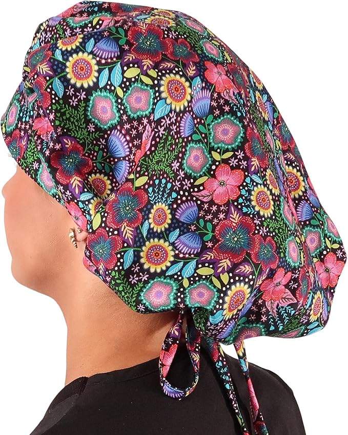 Sparkling EARTH Banded Bouffant Surgical Scrub Ponytail Working Caps and - Image 5