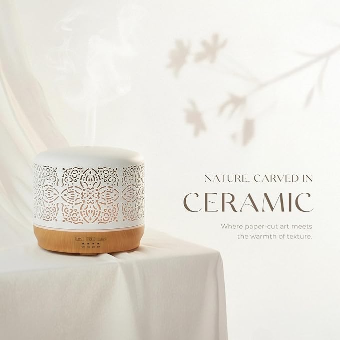 Earnest Living Essential Oil Diffuser White Ceramic Diffuser 500 ml Timers - Image 7