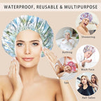 4 PCS Shower Caps for Women, Printing Bath Caps, Double Layers Shower Cap - Image 2