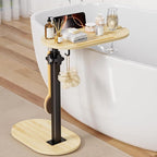 Bamboo Bathtub Table with Adjustable Height, Freestanding Bath Tray Caddy Board by Sunnacate