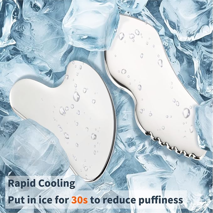LeMeeOly 2Pcs Gua Sha Facial Tools Stainless Steel, Detailer GuaSha Set - Image 2