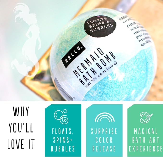 Hallu Mermaid Large Bath Bomb, Citrus Peony and Amber Scent, 140 g - Image 3
