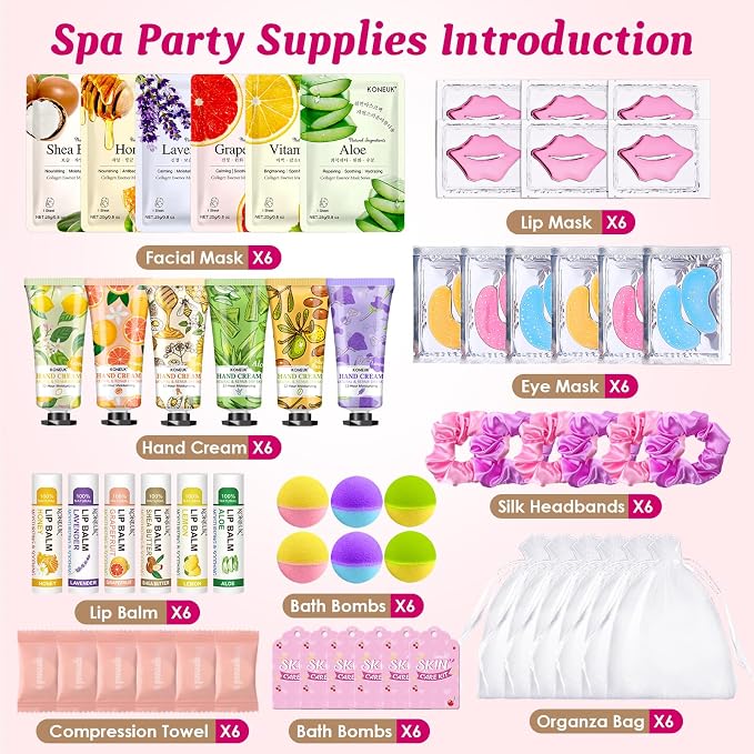 60PCS Spa Party Supplies for Girls, Include Face Masks, Hand Cream, Lip Balm - Image 2