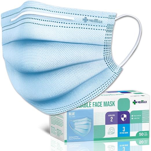 Medtecs Face Mask Disposable – Available in 50 & 2, 3-Ply Breathable, Soft Fit by MedtecsGroup