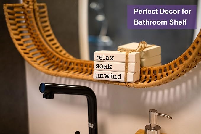 Farmhouse Mini Bookstack for Bathroom Decor Wooden Books for Restroom Shelf - Image 7