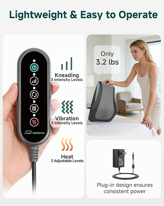 Snailax Back Massager for Back Pain Deep Tissue, Shiatsu Neck Back Massager - Image 8