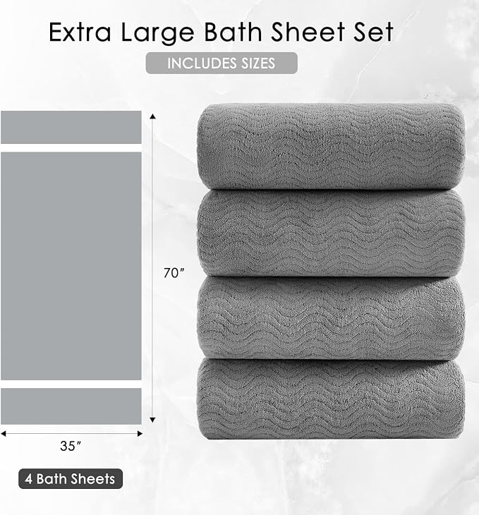 4 Piece Extra Large Bath Towel 35"x70" Oversized Bath Sheet Grey Bath Towel Set - Image 5