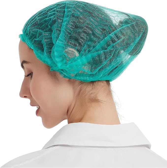 ProtectX 100-Pack Green Disposable Hair Nets, Elastic Head Cover, Bouffant Caps - Image 2