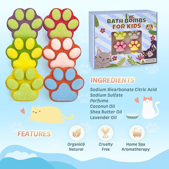 Bath Bombs for Kids with Surprise Inside, 32 Pack Paw Bath Bombs with Toy - Image 5
