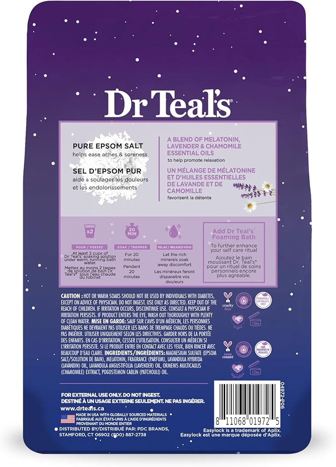 Dr Teal's Epsom Salt Soak, Lavender & Chamomile, 3 lbs | Pack of 2 | Sleep - Image 2