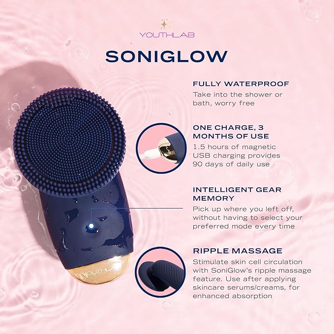 SoniGlow Silicone Face Scrubber/Facial Cleansing Brush – Electric Vibrating - Image 5