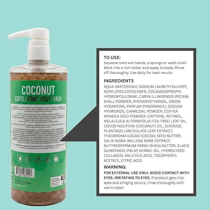 SpaScriptions Exfoliating Coconut Body Wash - 32 oz Scented Moisturizing Body - Image 7