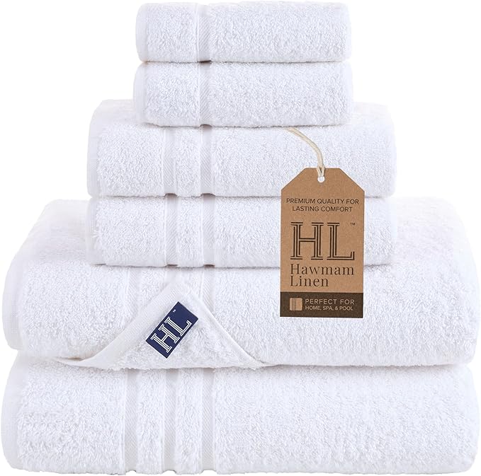 Hawmam Linen White 6 Piece Bath Towels Set by HawmamLinen
