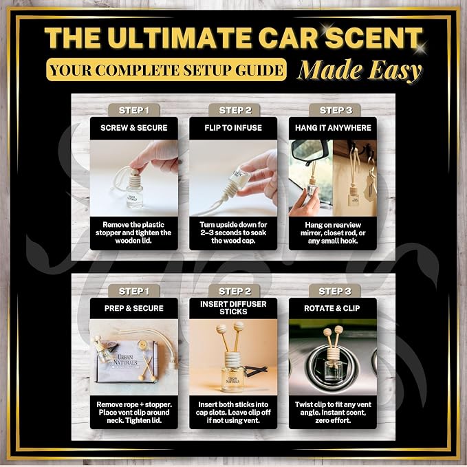 Urban Naturals Car Air Freshener Hanging + Vent Clip, 24K Citron Scent Diffuser - Image 6