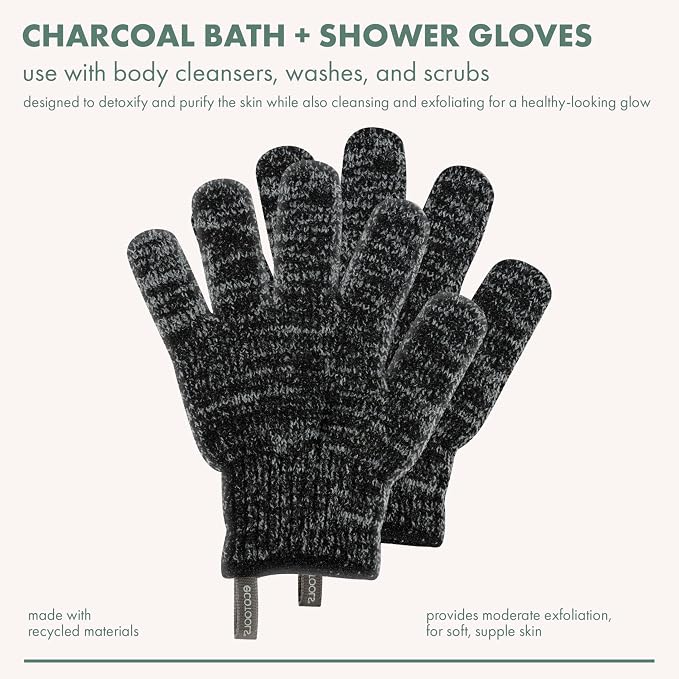 EcoTools Charcoal Bath + Shower Gloves, Exfoliating Gloves Remove Dead Skin & - Image 2