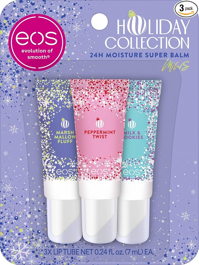 eos Holiday 24H Moisture Mini Super Balm Set, Peppermint Twist, Milk & Cookies by eosproducts