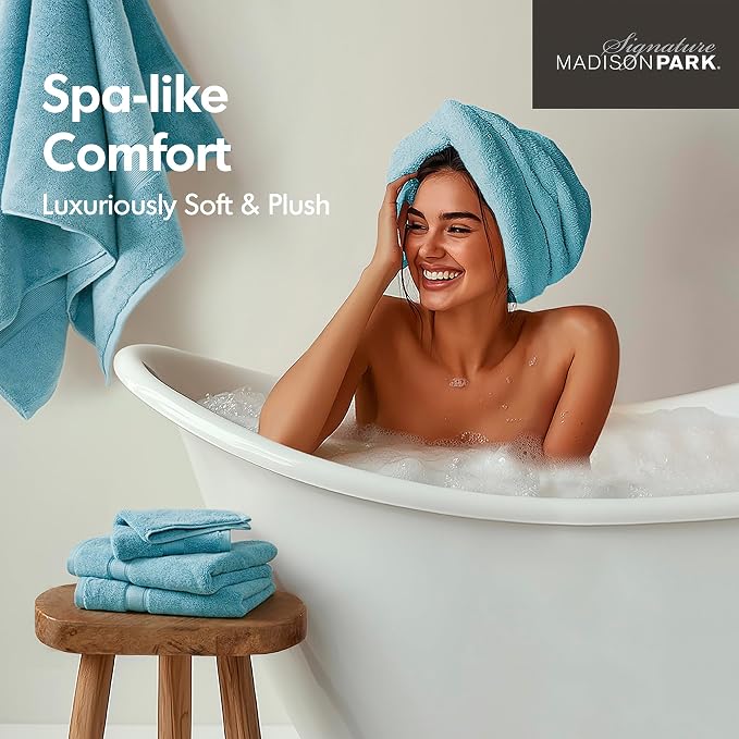 Madison Park 800GSM Bathroom Towel Set of 8 100% Cotton Bath Towel Set - Image 5