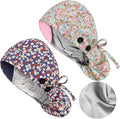 Satin Lined Scrub Caps with Buttons & Sweathand, Surgical Caps by Yuest