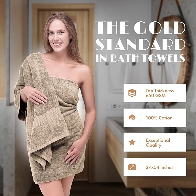 Wealuxe Taupe Bath Towels 27x54 Inch, Cotton Towel Set - Image 2