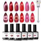 modelones Cat Eye Gel Nail Polish, 6 Colors Red Glitter Burgundy Ruby Sparkle by MODELONES