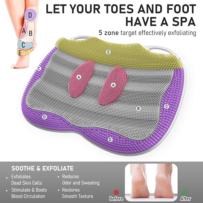 Shower Foot Scrubber Mat XL, Silicone Feet Toes Massage Cleaner -Upgraded Long - Image 4