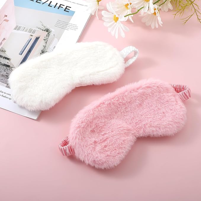 2 Pcs Plush Fluffy Eye Mask Soft Sleeping Blindfold Eye Cover Comfortable Furry - Image 3