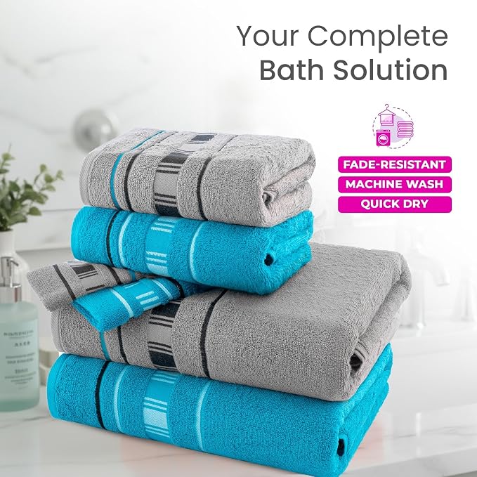 CASA COPENHAGEN X Line 6Pcs 100% Egyptian Cotton Large Designer Towels Gift - Image 2