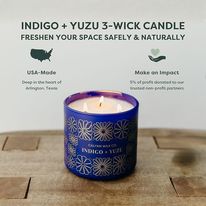 Calyan Wax Co. Indigo & Yuzu 3 Wick Scented Candle - Image 4