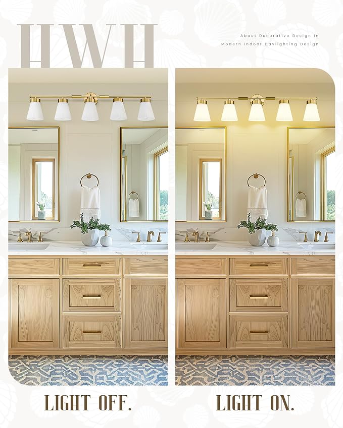 Bathroom Light Fixture, HWH 5-Light Bathroom Vanity Light Brushed Gold Vanity - Image 5