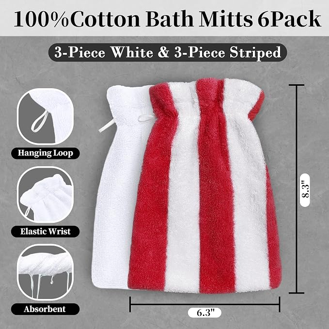 VOOVA & MOVAS Wash Mitts for Body 6-Pack, 100% Cotton Soft Absorbent Wash Cloths - Image 2