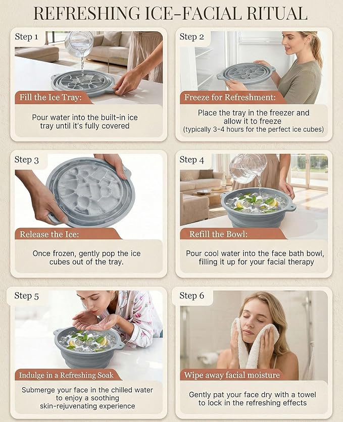 Face Ice Bath Bowl with Built-in Ice Tray, Foldable Silicone Face Bowl - Image 7
