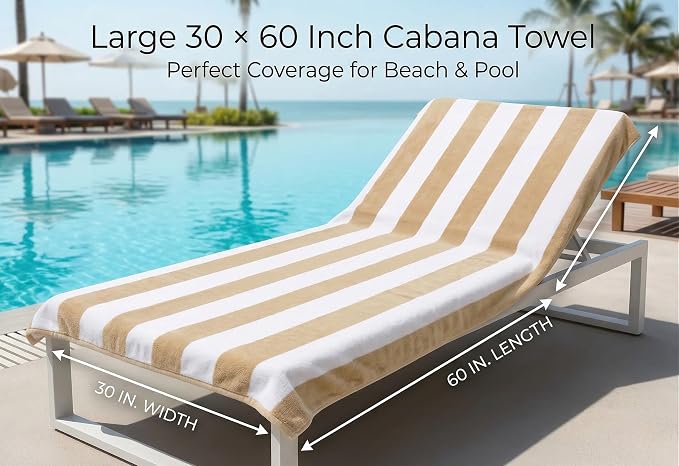Premium Velour Cabana Beach Towel 4 Pack, 30” x 60” Soft Plush Cotton Pool Towel - Image 7