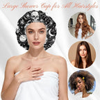Shower Cap Reusable Double Layer Adjustable Elastic Waterproof EVA Hair Bath - Image 4