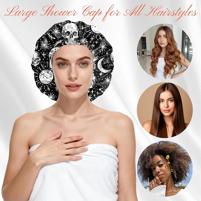 Shower Cap Reusable Double Layer Adjustable Elastic Waterproof EVA Hair Bath - Image 4