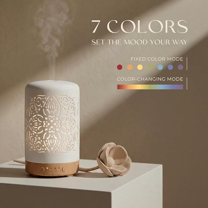Earnest Living Essential Oil Diffuser White Ceramic Diffuser 100 ml Timers - Image 5