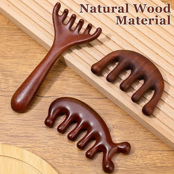 ProSuites 3 Pcs Wooden Head Scalp Massager Comb, Head Massage Tool - Image 6