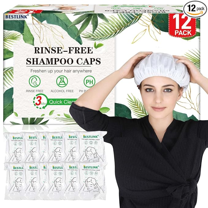Shampoo Caps No Rinse, 12 Pack Waterless Shampoo Caps by BestLink-LinkingYoutoBetter